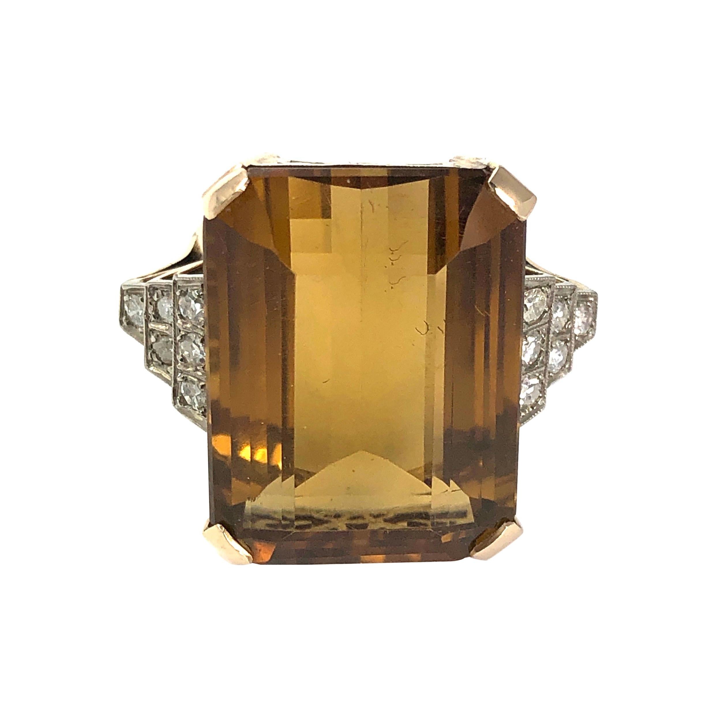 Vintage Citrine and Diamond 15 Carat Gold Cocktail Ring