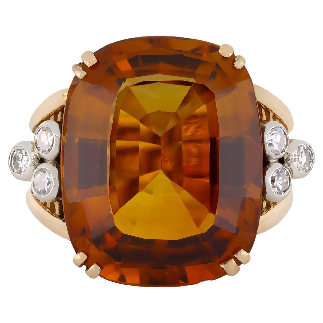 Vintage citrine and diamond ring, French, circa 1950. For Sale