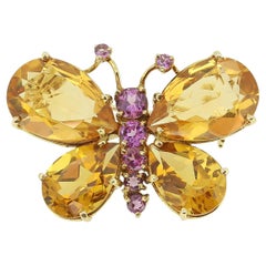 Vintage Citrine and Pink Sapphire Butterfly Brooch