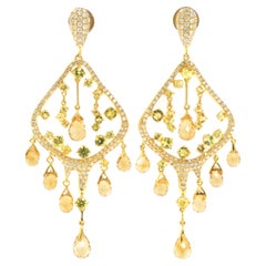 Vintage Citrine and Yellow Sapphire Diamond Dangle Drop Earring