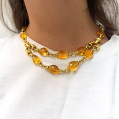 Vintage Citrine Bead 18K Gold Two Strand Necklace