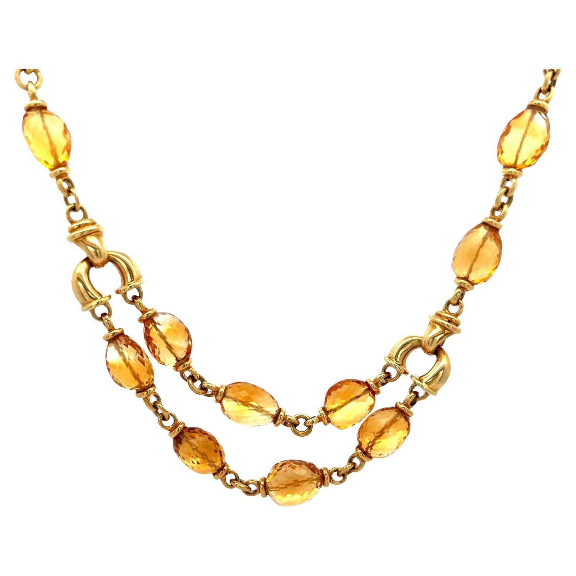 Vintage Citrine Bead 18K Gold Two Strand Necklace For Sale