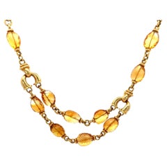 Vintage Citrine Bead 18K Gold Two Strand Necklace