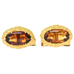 Vintage Citrine Cabochon 18 Karat Gold Men's Cufflinks