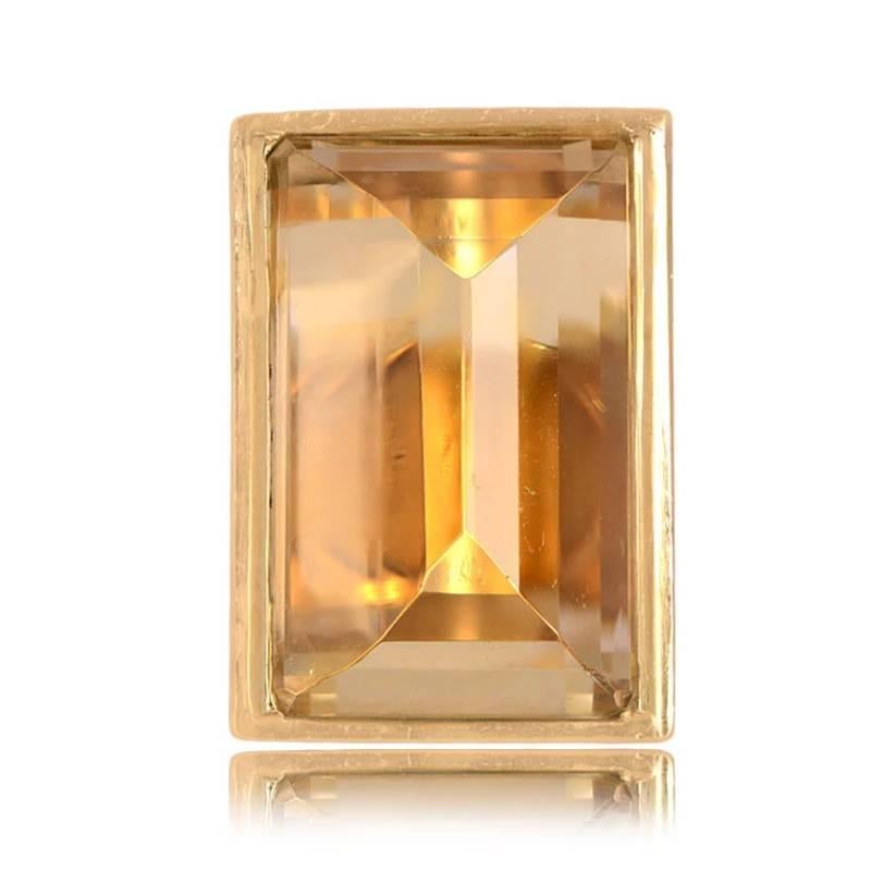 A captivating vintage citrine cocktail ring, featuring a stunning citrine set in a Retro-style 18k yellow gold mounting. The mid-century design is artfully sculpted with graduated concentric lines leading to the citrine.

Ring Size: 6.5 US,