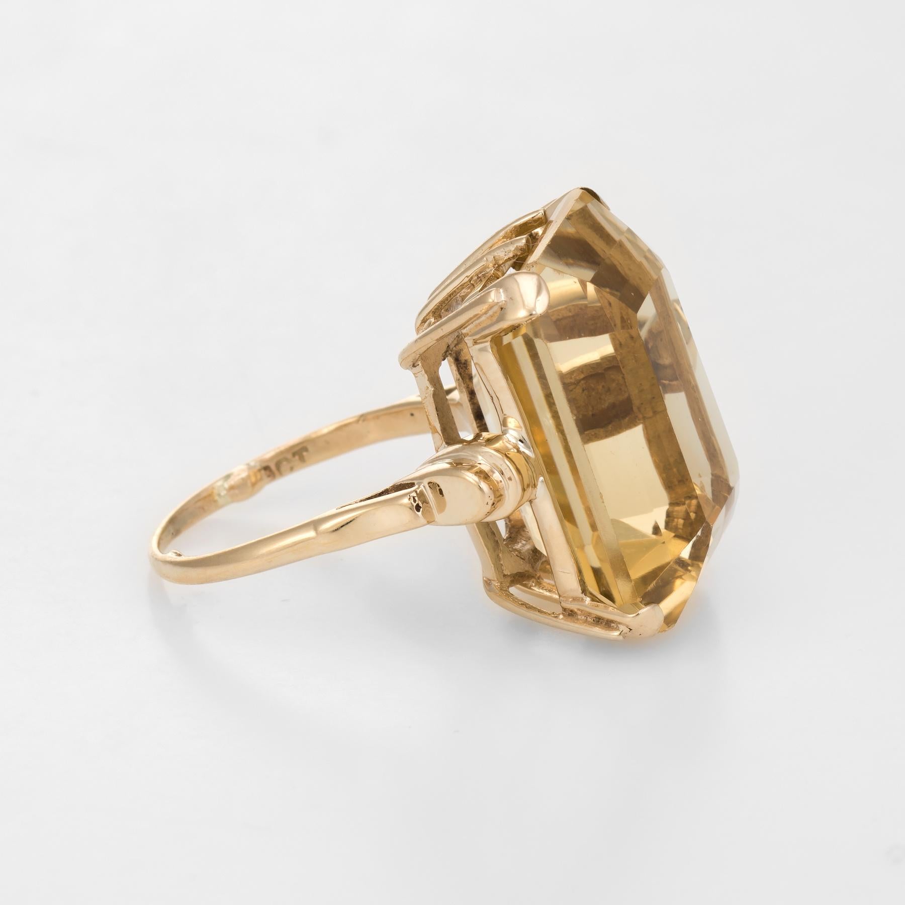 Retro Vintage Citrine Cocktail Ring 9 Karat Gold Large Emerald Cut Statement Ring