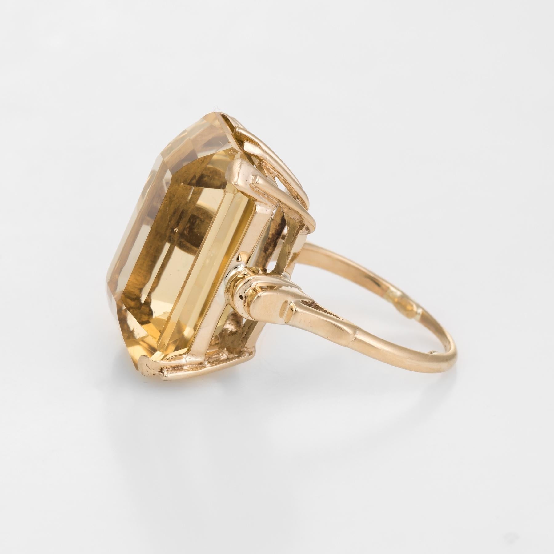 Vintage Citrine Cocktail Ring 9 Karat Gold Large Emerald Cut Statement Ring In Excellent Condition In Torrance, CA