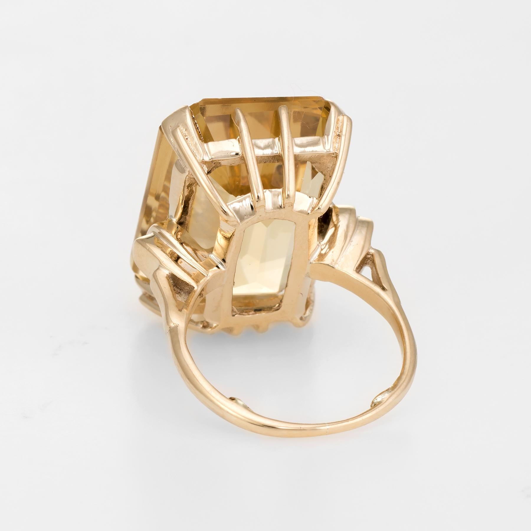 Women's Vintage Citrine Cocktail Ring 9 Karat Gold Large Emerald Cut Statement Ring