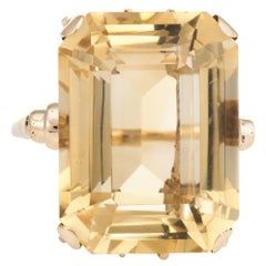 Vintage Citrine Cocktail Ring 9 Karat Gold Large Emerald Cut Statement Ring