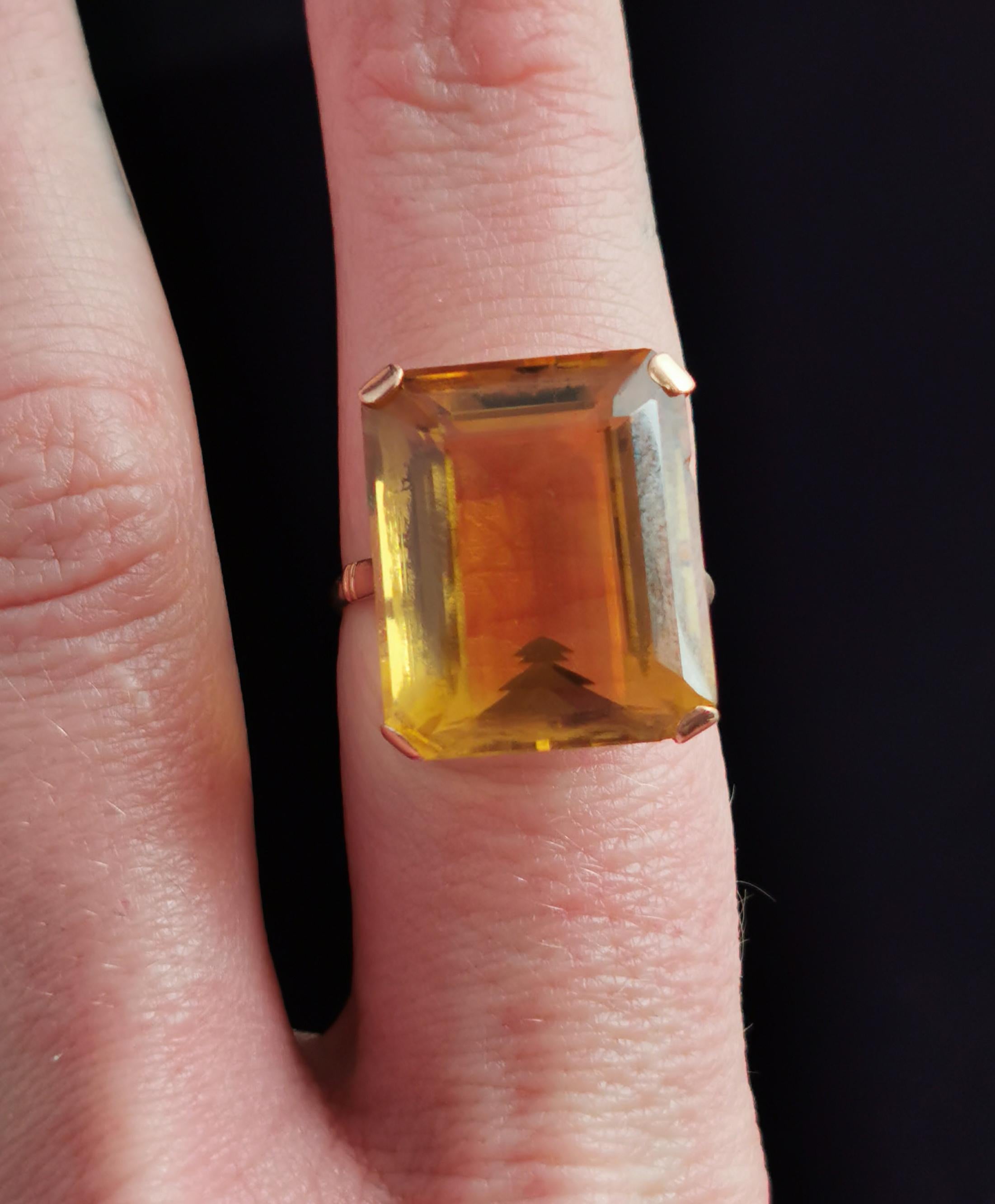 Vintage Citrine Cocktail Ring, Large, 9k Yellow Gold, c1970s 4