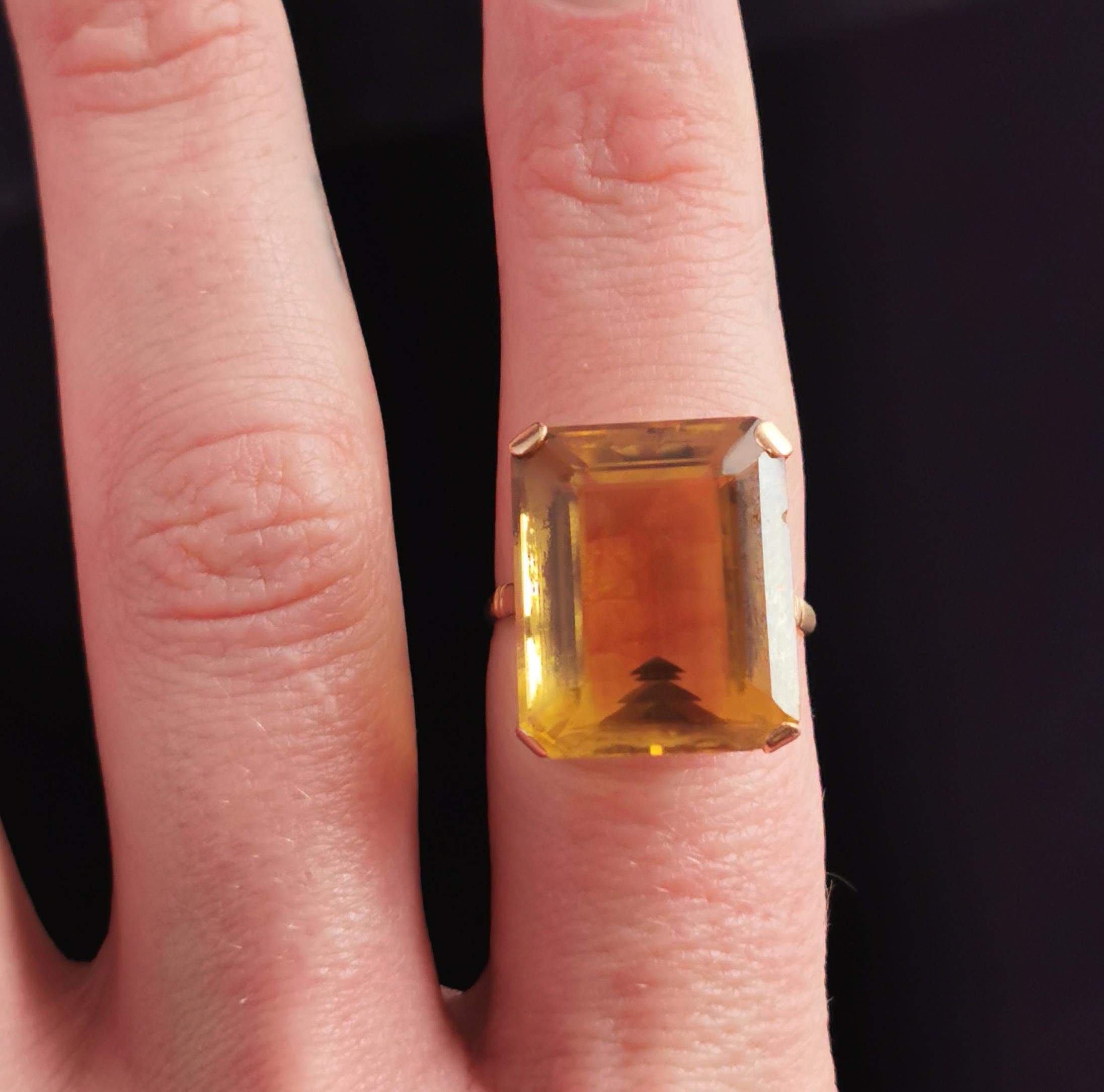 Vintage Citrine Cocktail Ring, Large, 9k Yellow Gold, c1970s 5