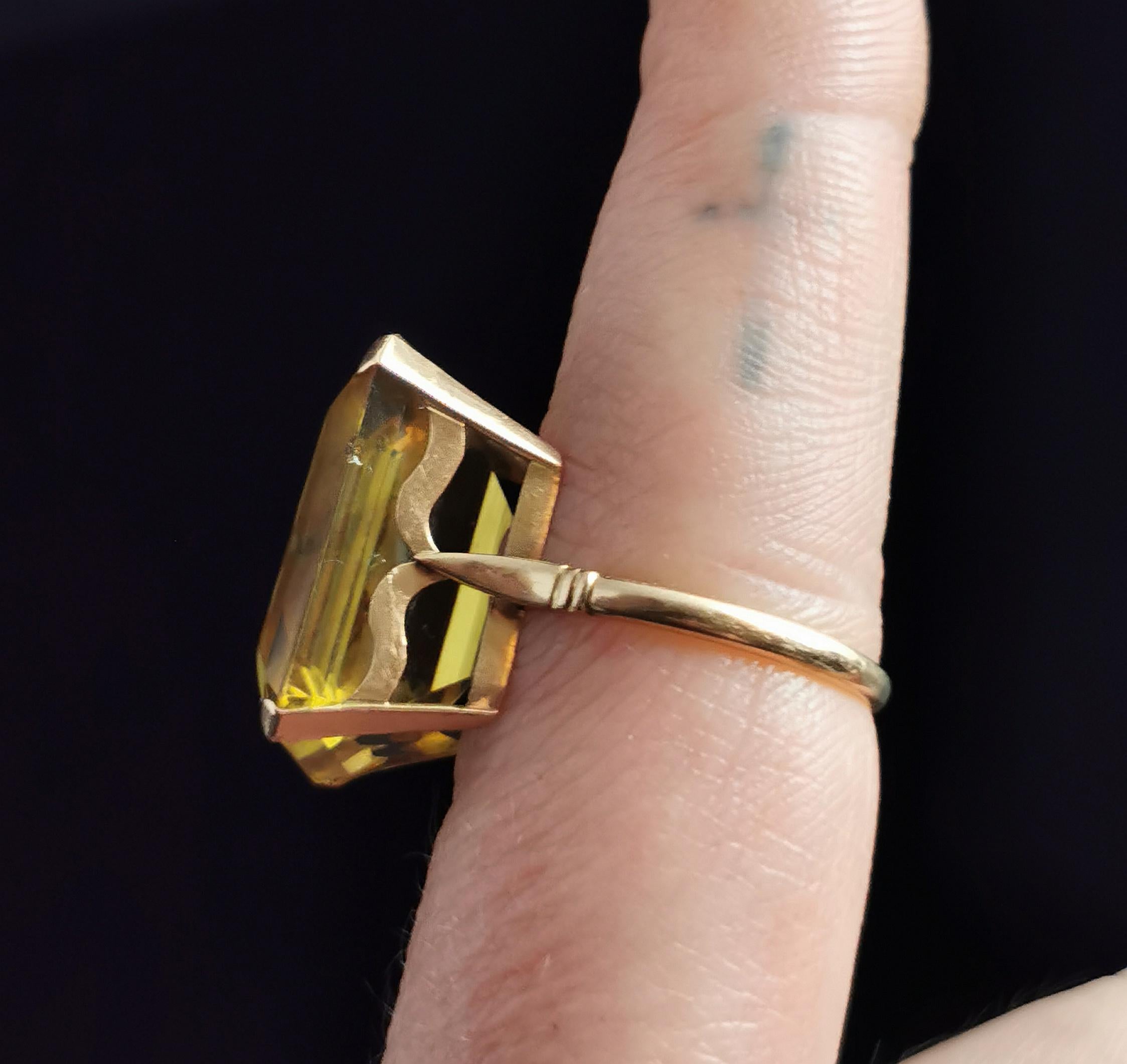 Vintage Citrine Cocktail Ring, Large, 9k Yellow Gold, c1970s 6