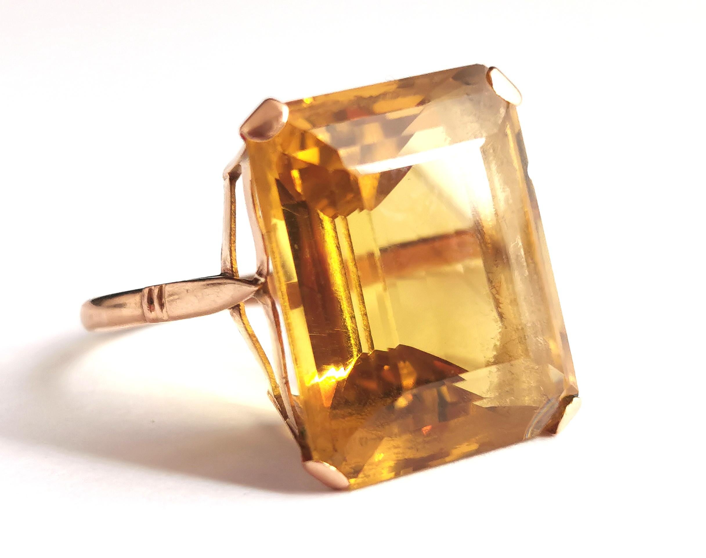 Vintage Citrine Cocktail Ring, Large, 9k Yellow Gold, c1970s 8