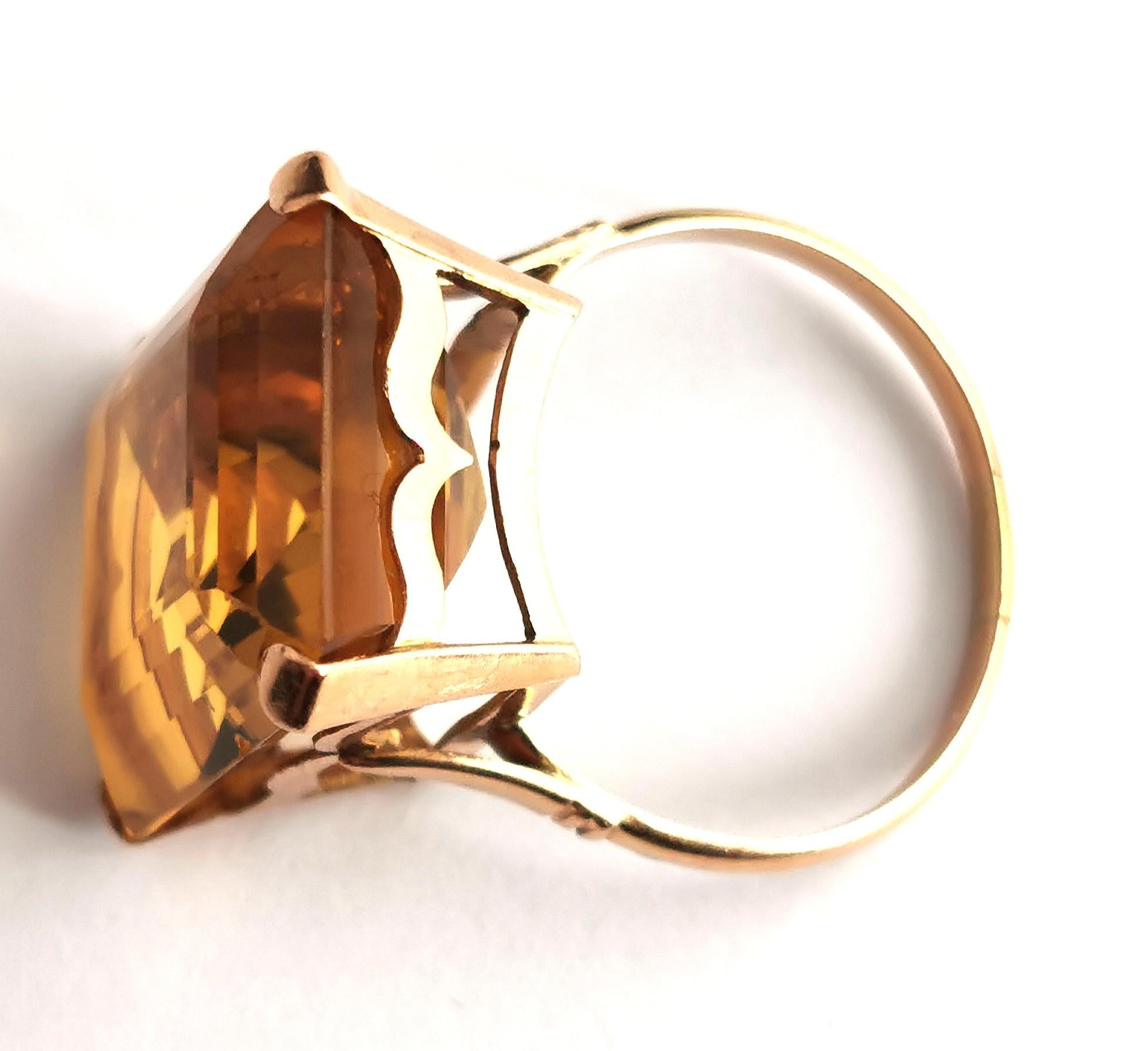 Vintage Citrine Cocktail Ring, Large, 9k Yellow Gold, c1970s 10