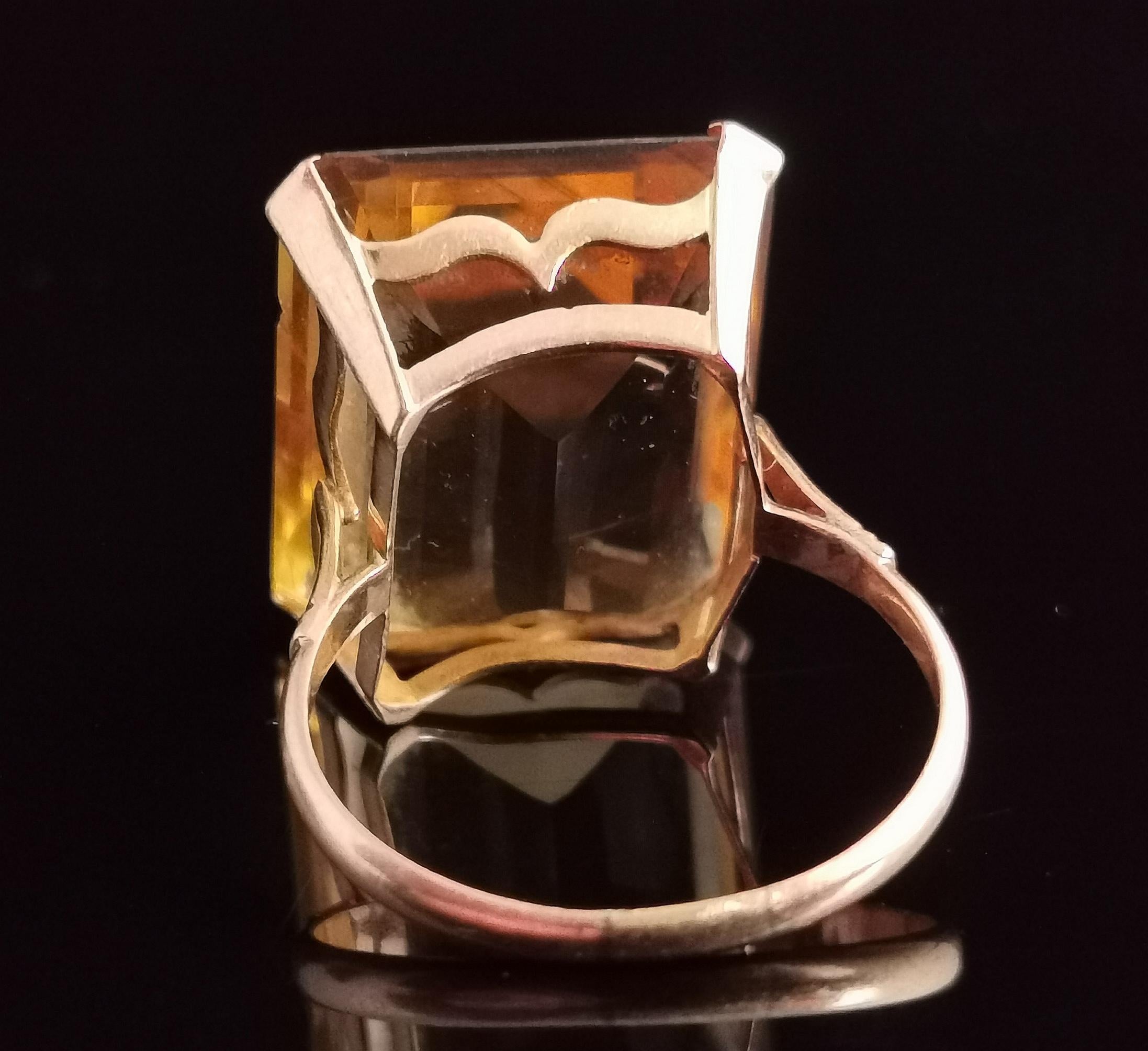 Women's Vintage Citrine Cocktail Ring, Large, 9k Yellow Gold, c1970s