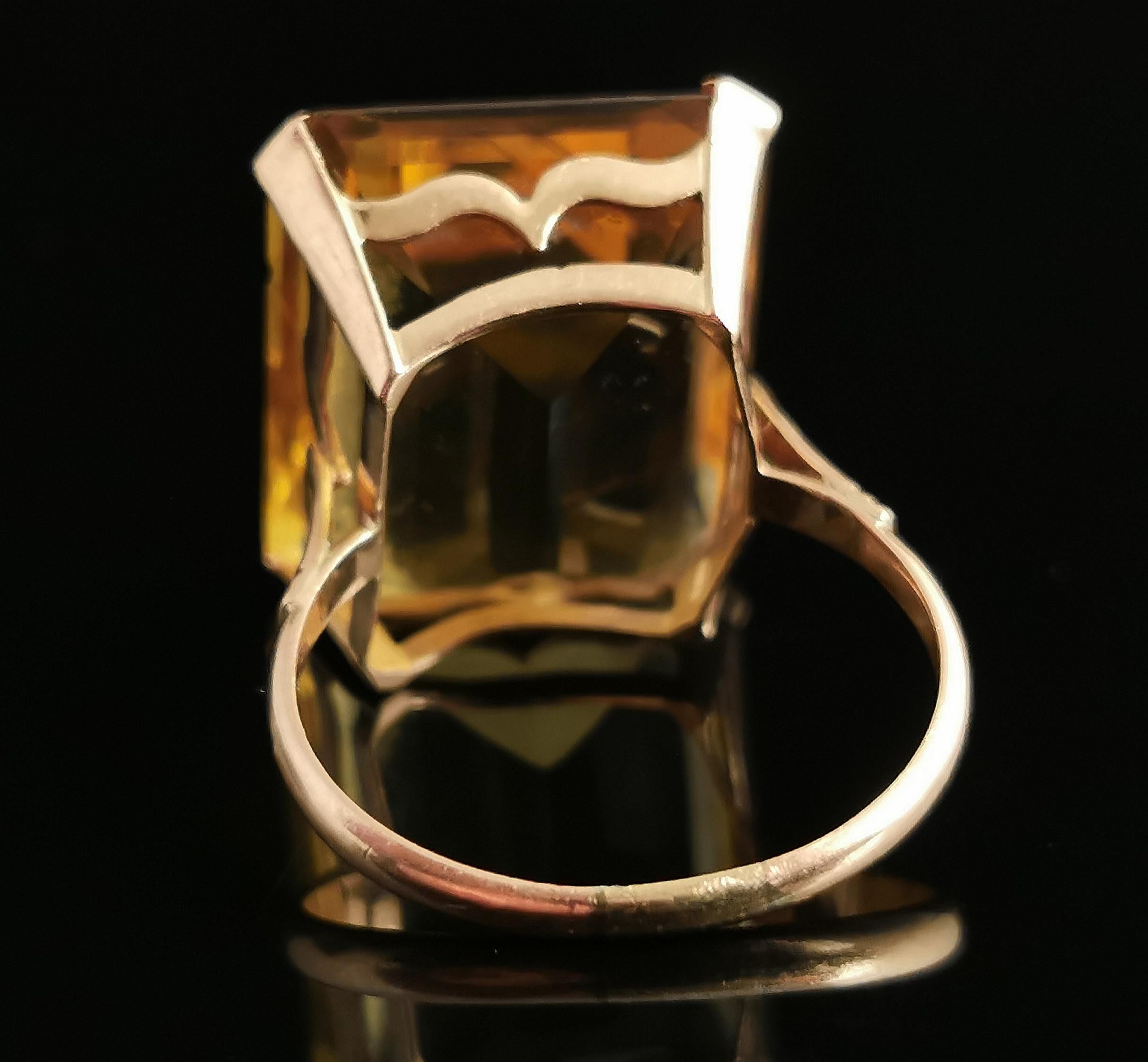 Vintage Citrine Cocktail Ring, Large, 9k Yellow Gold, c1970s 1