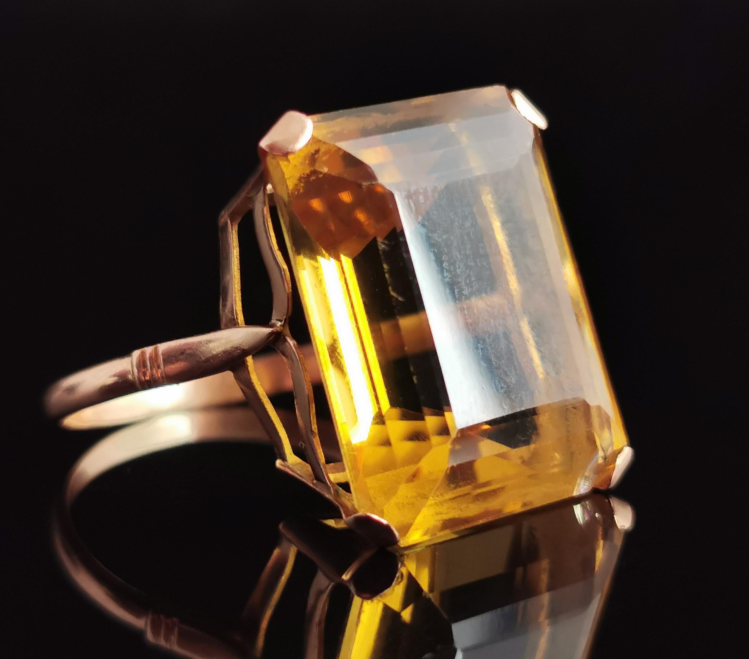 Vintage Citrine Cocktail Ring, Large, 9k Yellow Gold, c1970s 3