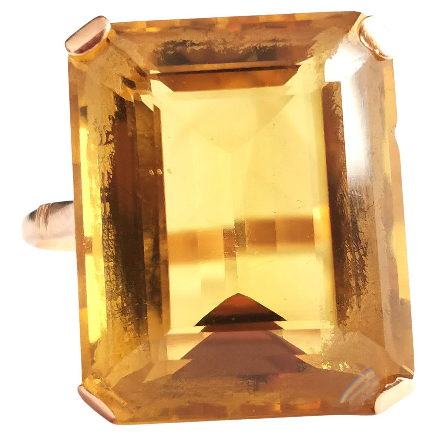 Vintage Citrine Cocktail Ring, Large, 9k Yellow Gold, c1970s