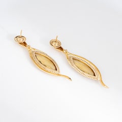 Boucles d'oreilles vintage en citrine et diamants, pendantes en or jaune 18 carats, joaillerie haut de gamme
