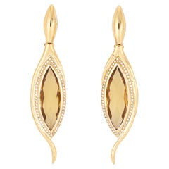 Vintage Citrine Diamond Earrings 18k Yellow Gold Pendant Drops Fine Jewelry