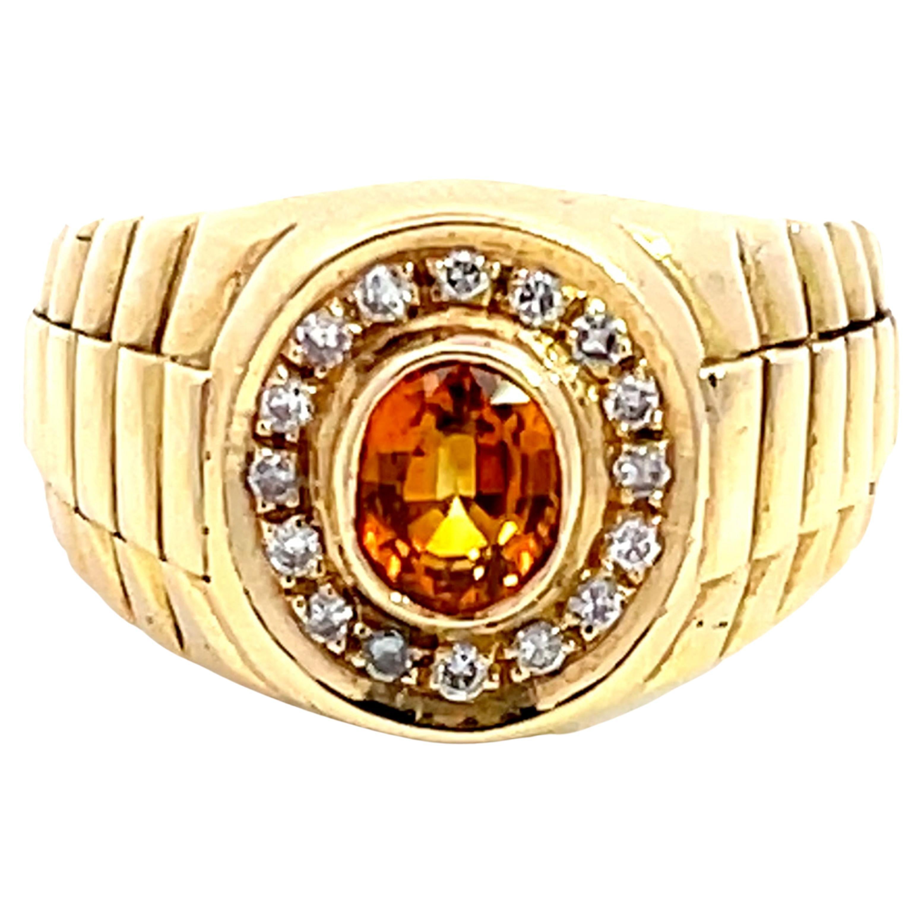 Vintage Citrine Diamond Halo Rolex Ring in 14k Yellow Gold For Sale