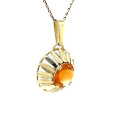 Vintage Citrine Floral Gemstone Pendant Jewellery, 14K Yellow Gold