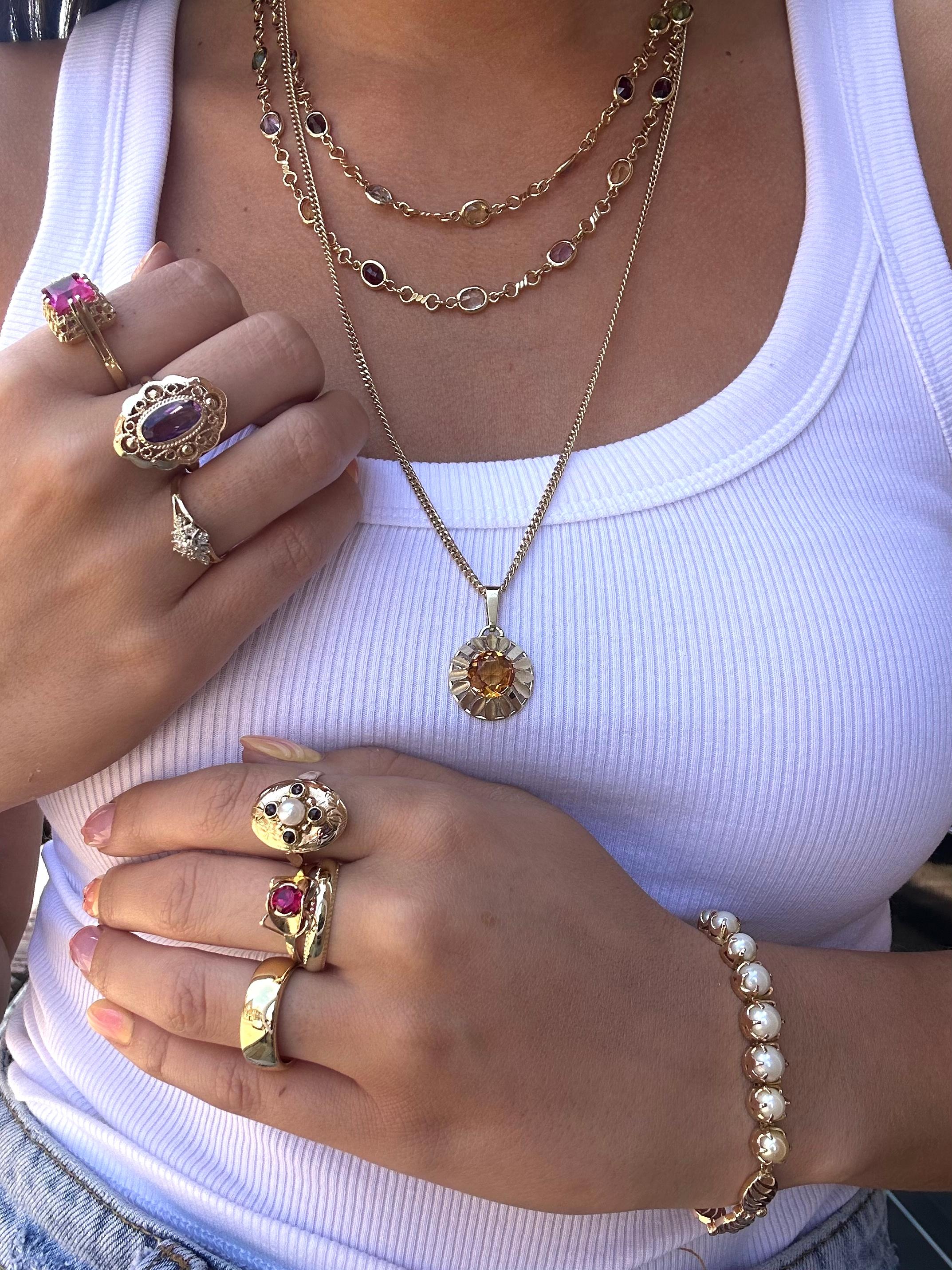 Gioielli d'epoca con ciondolo floreale in citrino, oro giallo 14K in vendita 1