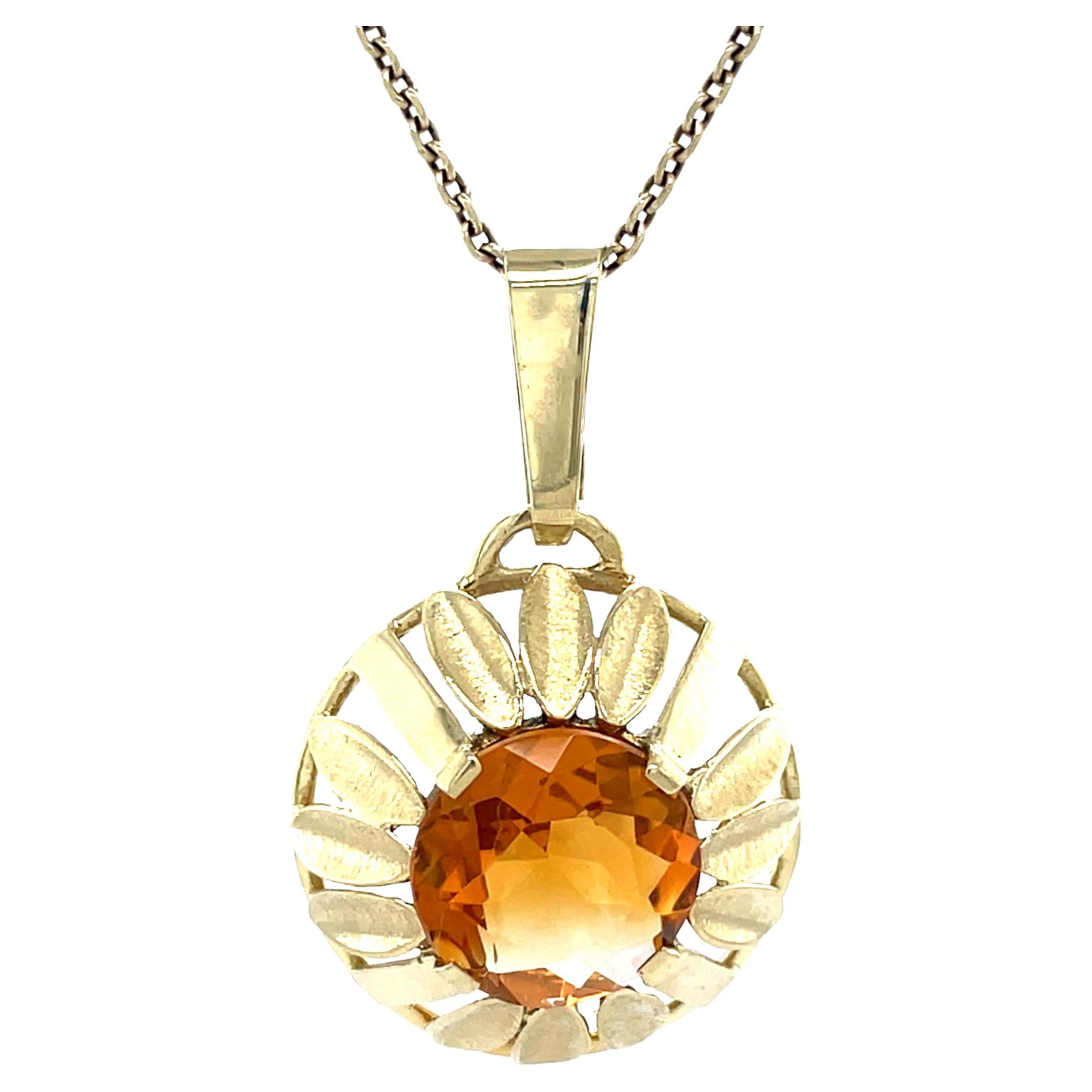 Gioielli d'epoca con ciondolo floreale in citrino, oro giallo 14K