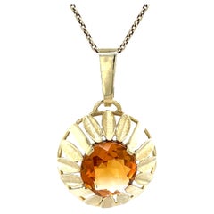 Gioielli d'epoca con ciondolo floreale in citrino, oro giallo 14K