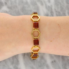 Vintage Citrine Honeycomb Motif Chunky Link Bracelet Set in 18k Yellow Gold