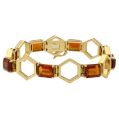 Vintage Chunky Gliederarmband-Set aus 18 Karat Gelbgold mit Citrin und honigfarbenem Motiv