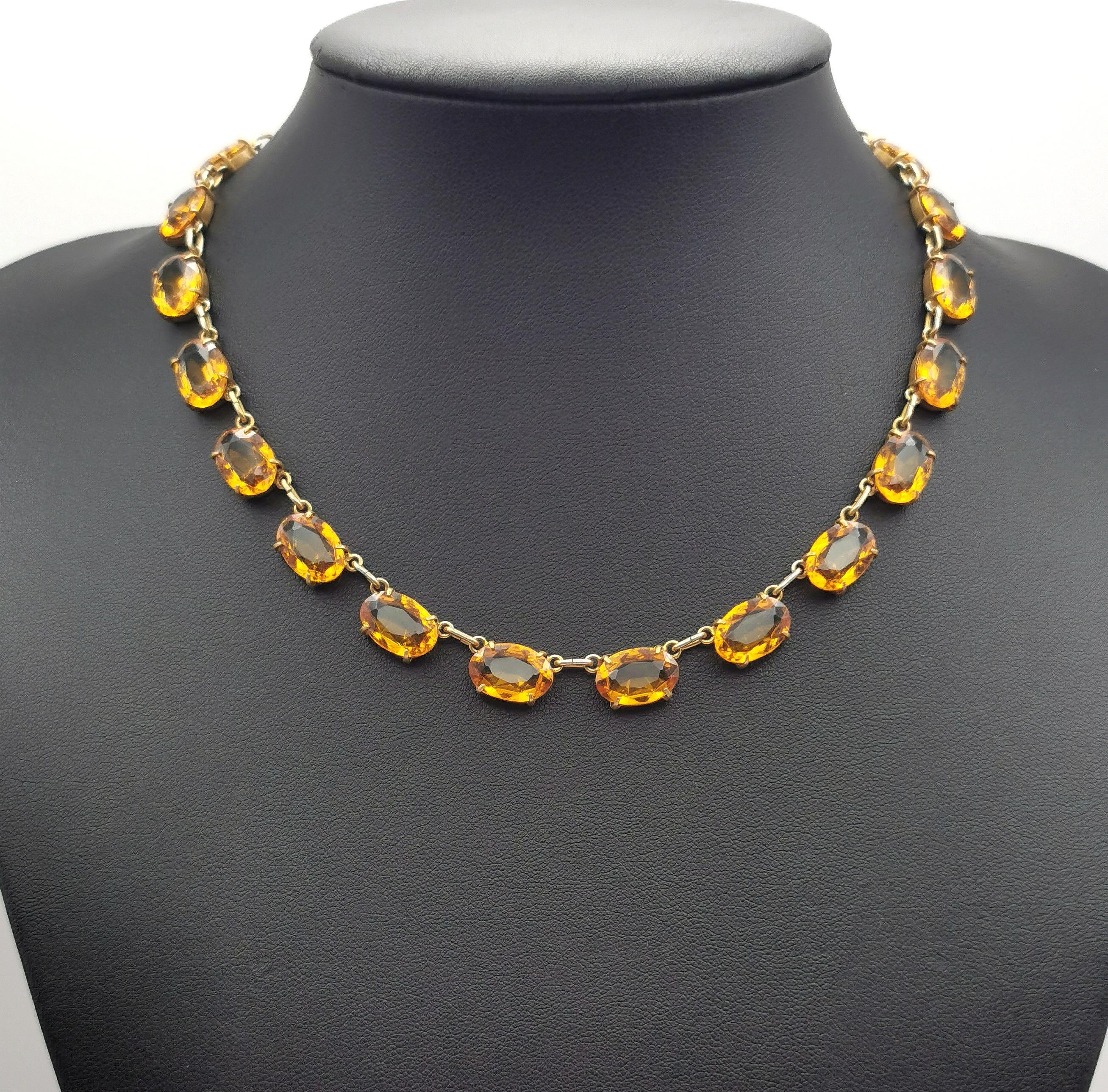 Retro Vintage Citrine paste riviere necklace and earrings, demi parure