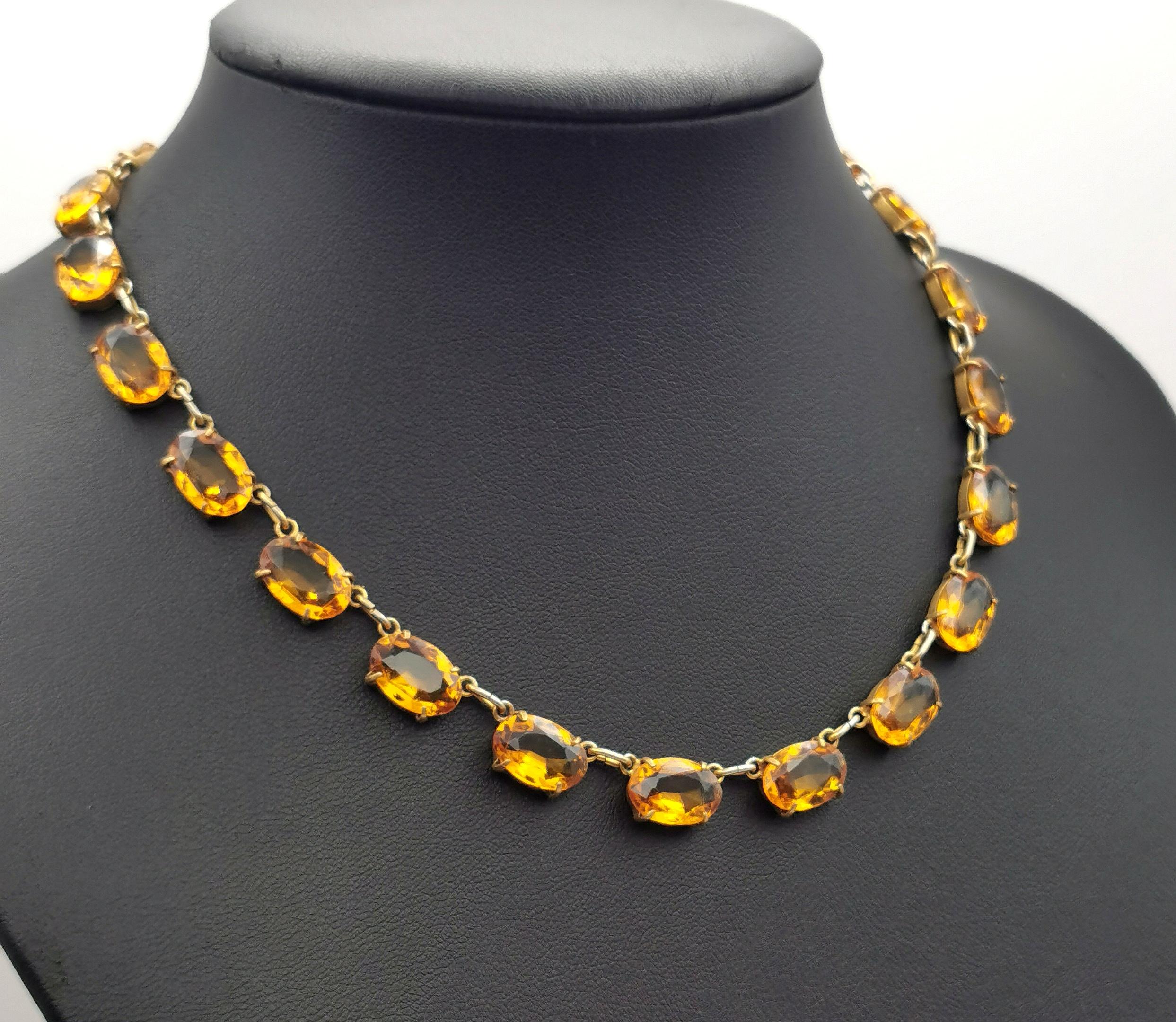 Vintage Citrine paste riviere necklace and earrings, demi parure In Fair Condition In NEWARK, GB