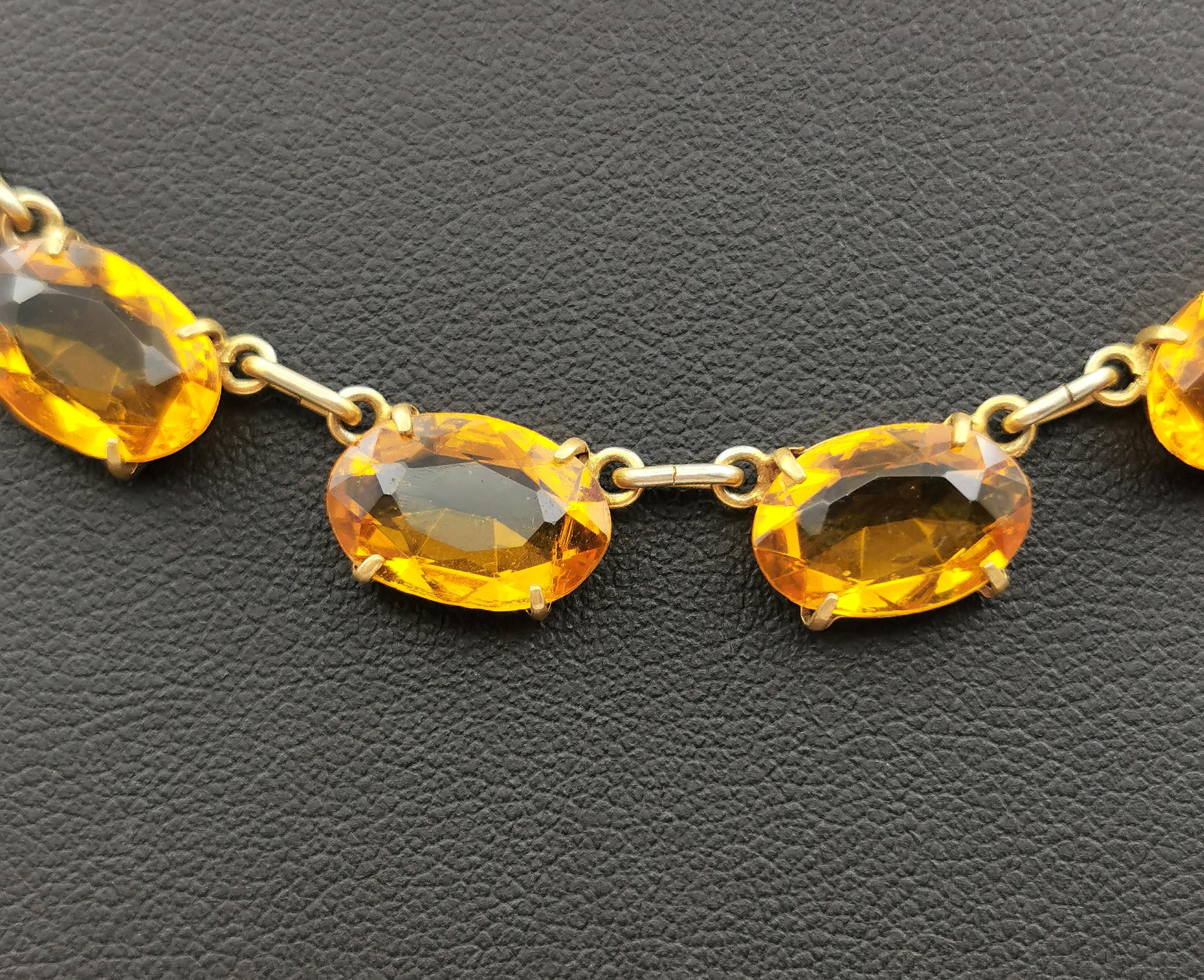 Women's Vintage Citrine paste riviere necklace and earrings, demi parure