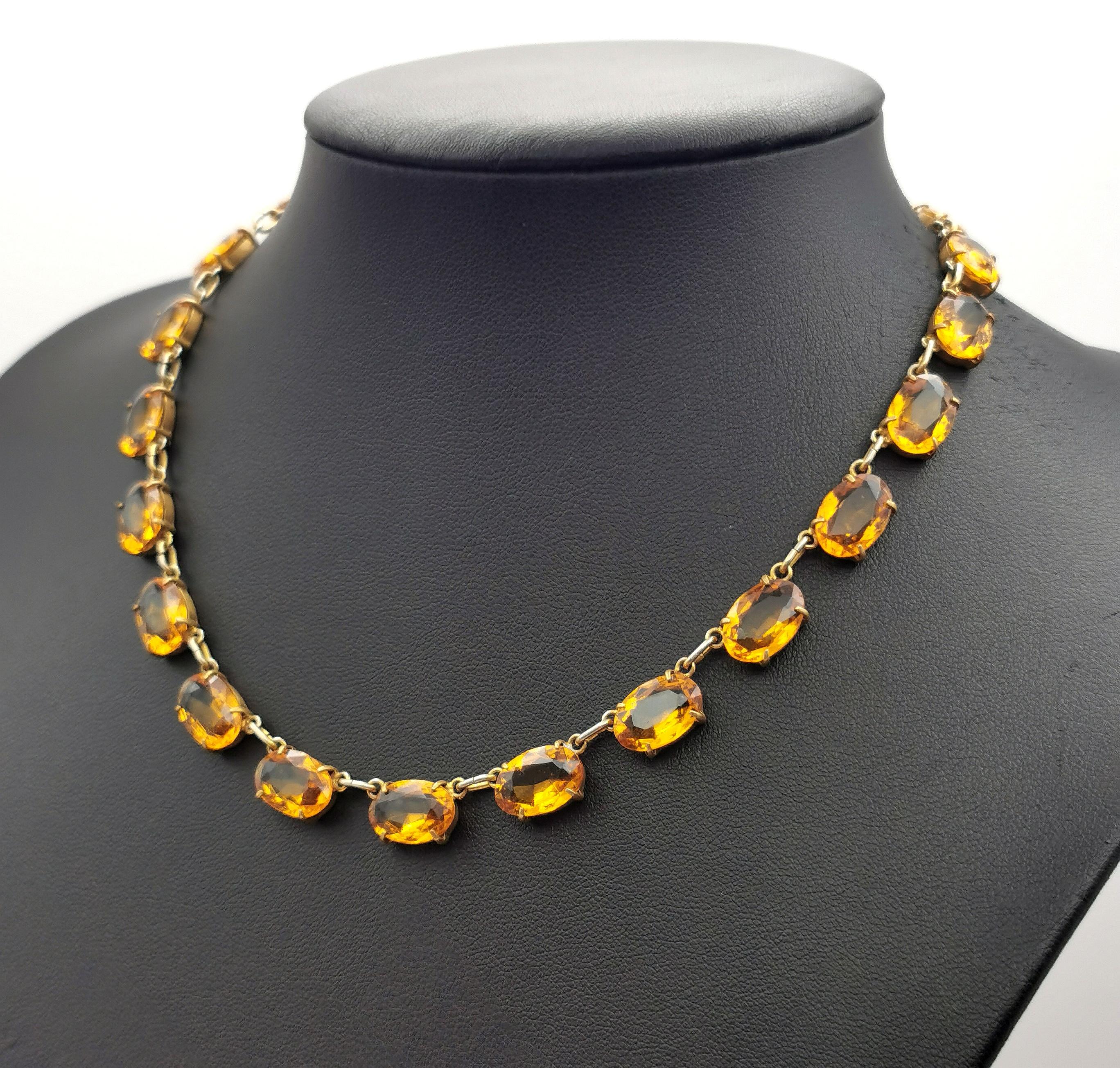 Vintage Citrine paste riviere necklace and earrings, demi parure 1