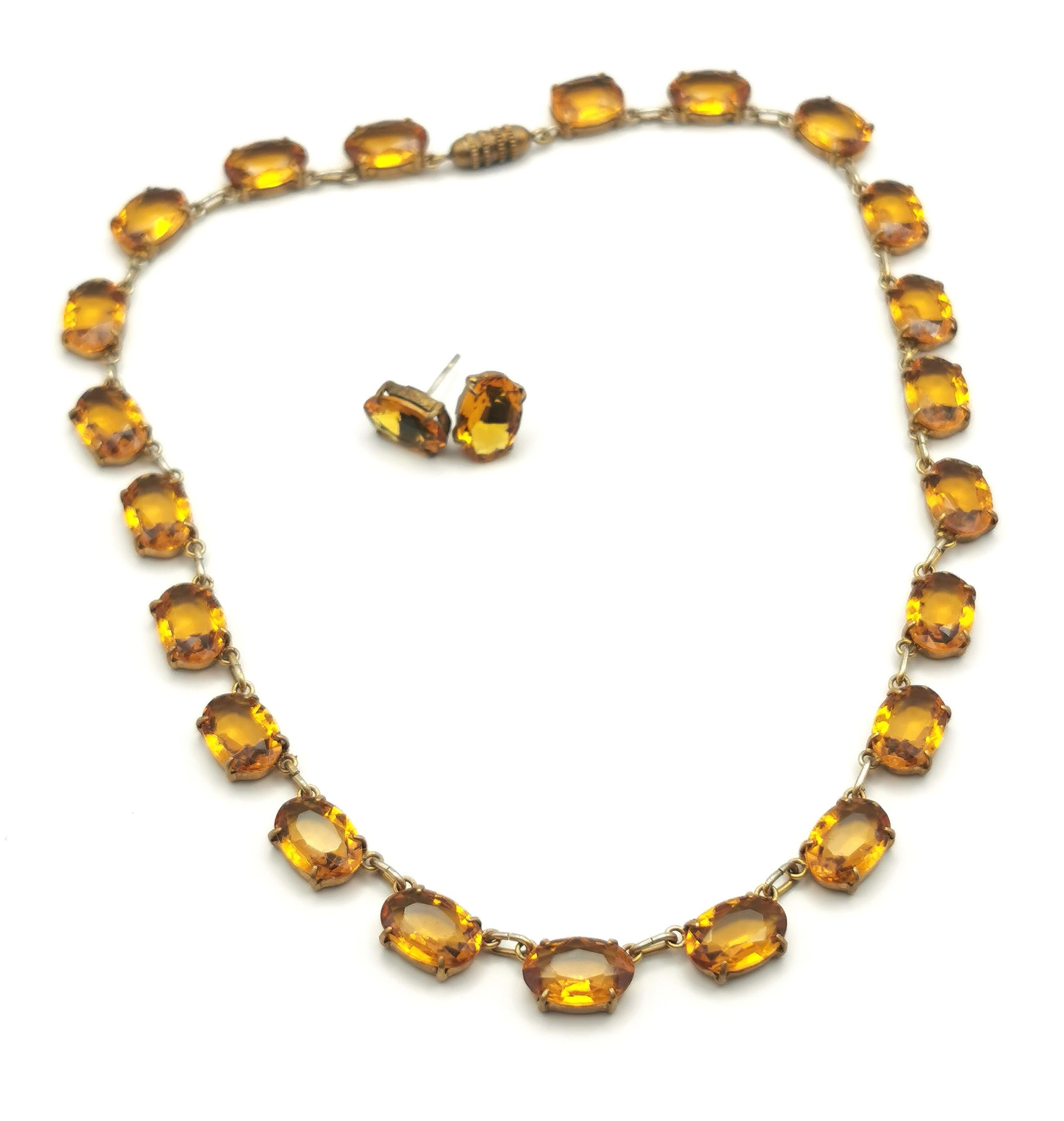 Vintage Citrine paste riviere necklace and earrings, demi parure 2