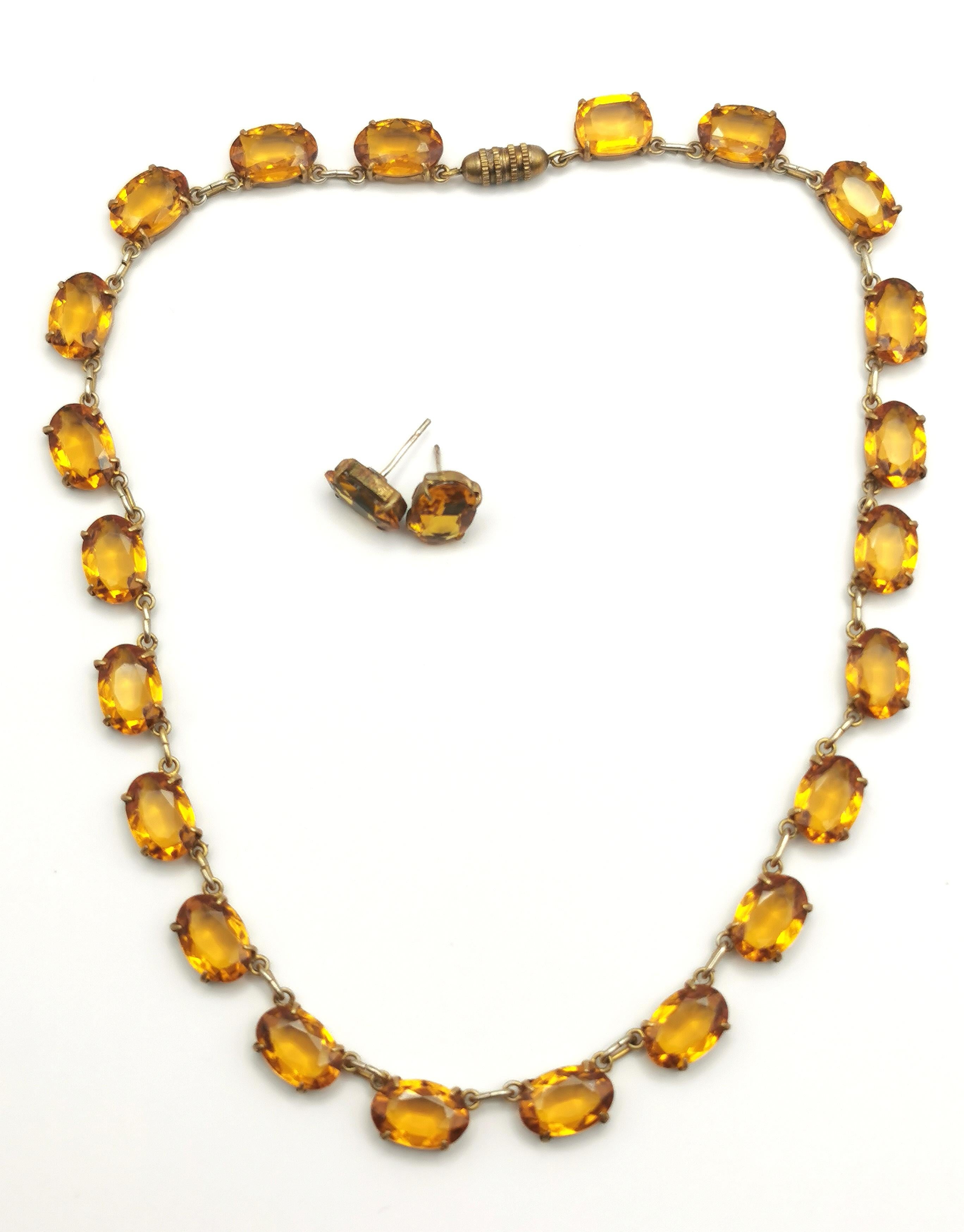 Vintage Citrine paste riviere necklace and earrings, demi parure 4