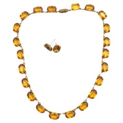 Vintage Citrine paste riviere necklace and earrings, demi parure