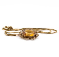 Vintage Citrine Pendant Necklace 14 Karat Gold, circa 1950s Jewelry