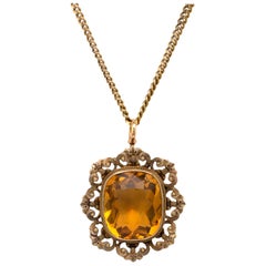 vintage citrine necklace Vintage Citrine Pendant Necklace 14 Karat Gold, circa 1950s Jewelry