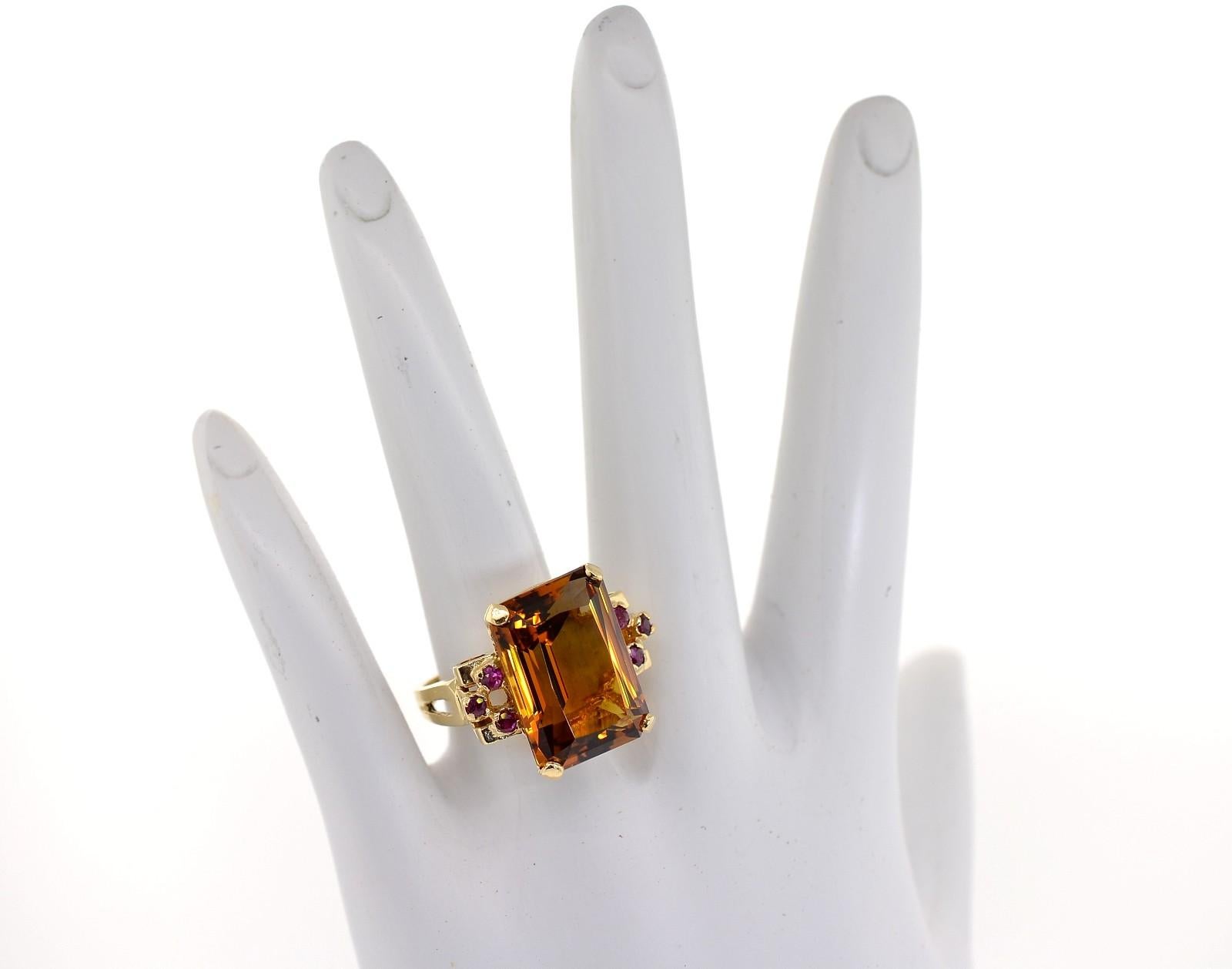 Vintage Citrine Ruby Gold Ring In Good Condition In Beverly Hills, CA