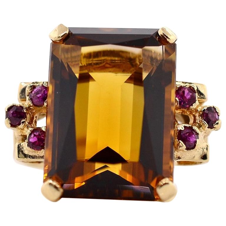 Vintage Citrine Ruby Gold Ring