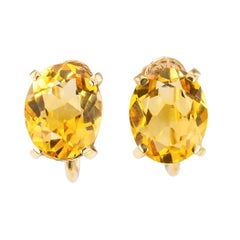 Vintage Citrine Screw on Back Yellow Gold Stud Earrings