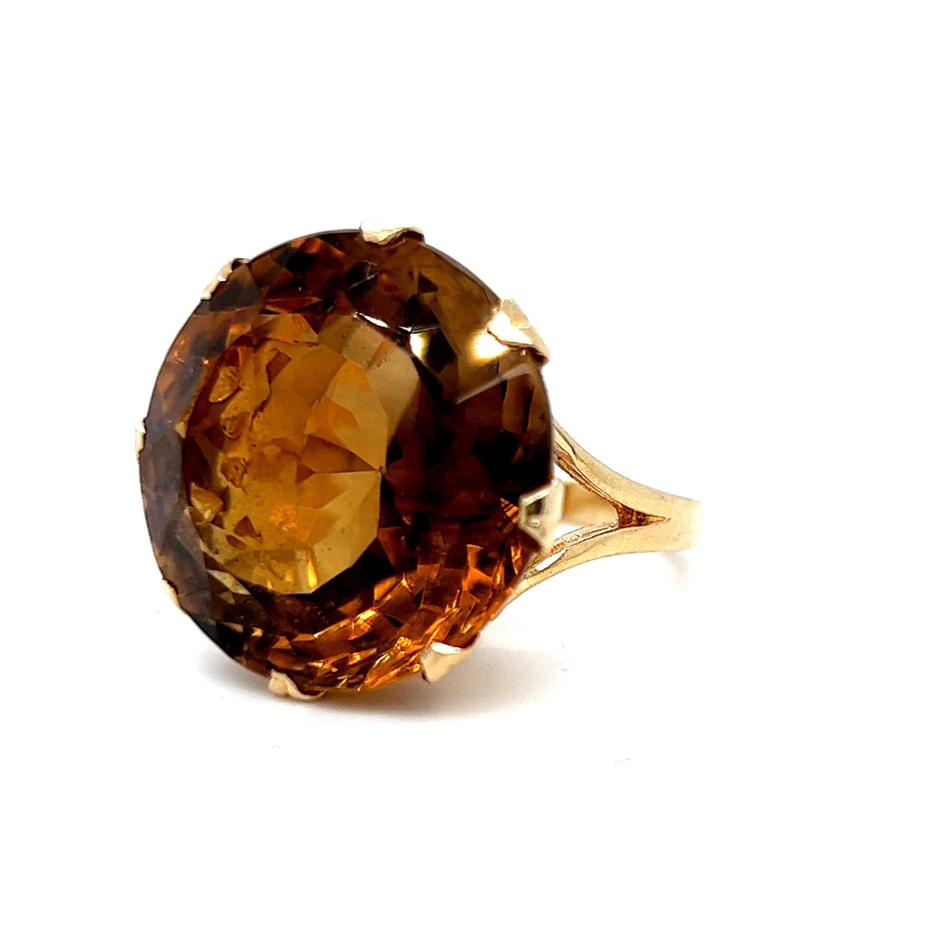 Modernist Vintage Citrine Solitaire Ring in 14K Yellow Gold
