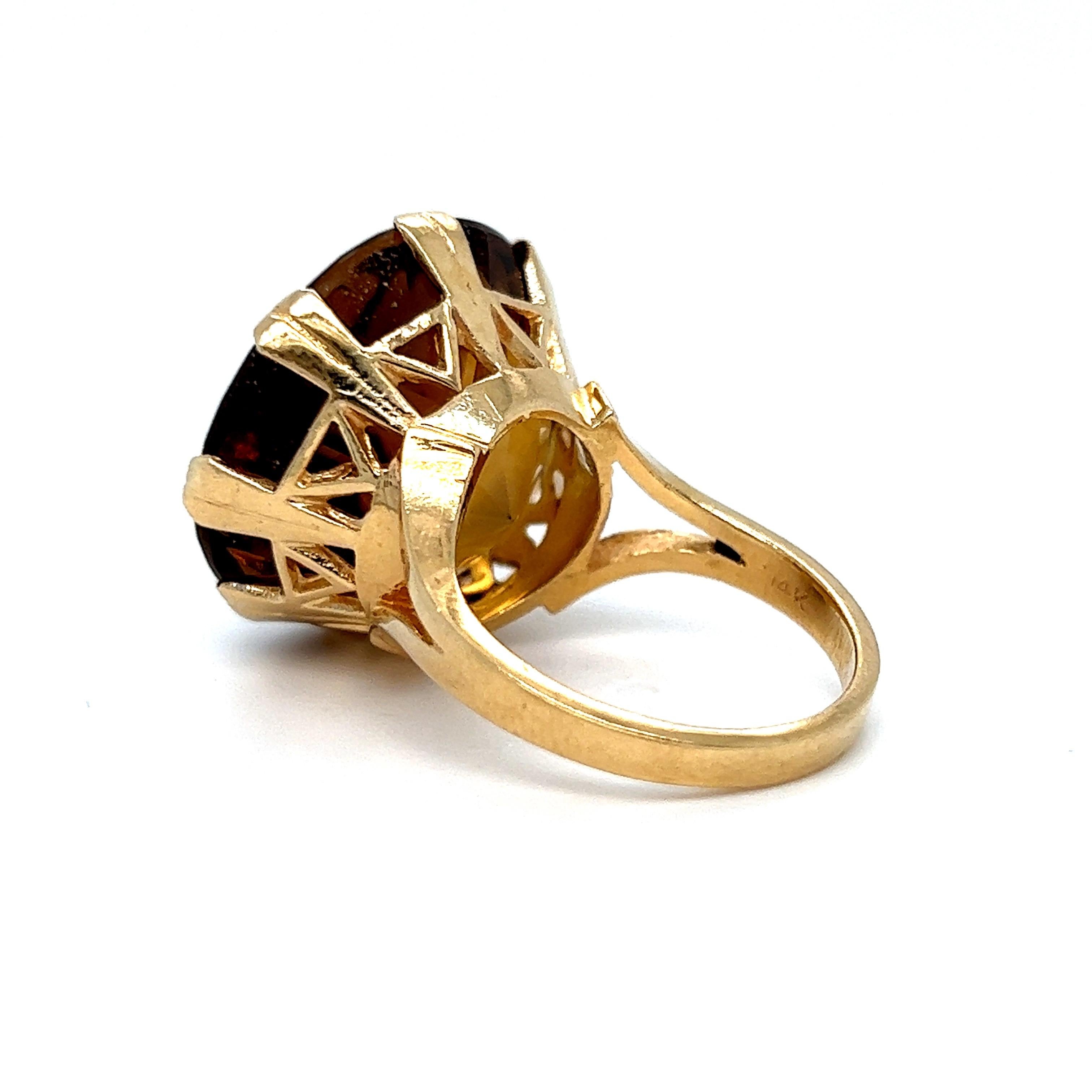 Round Cut Vintage Citrine Solitaire Ring in 14K Yellow Gold