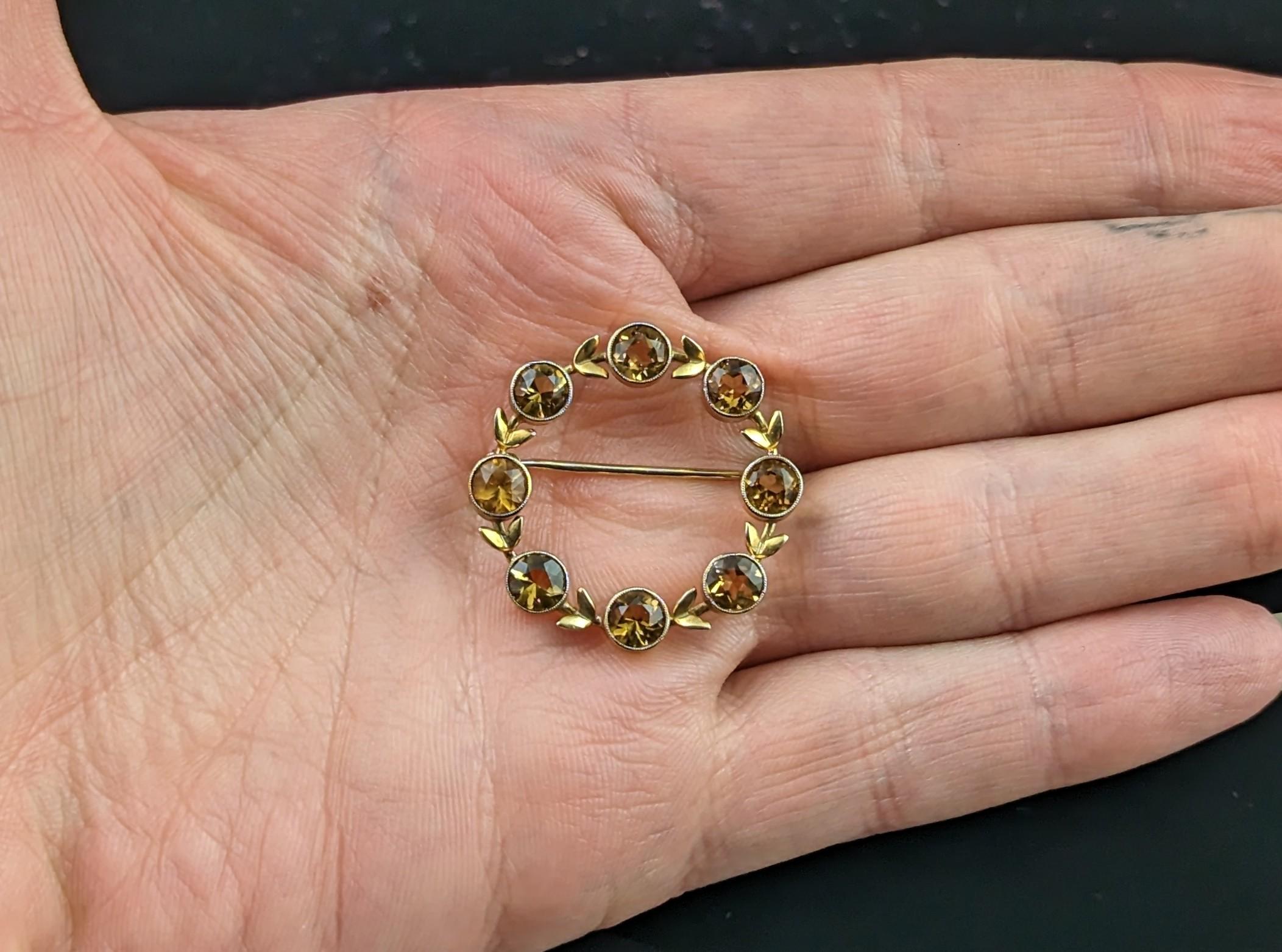 Vintage Citrine wreath brooch, 9k yellow gold, Cropp and Farr  2