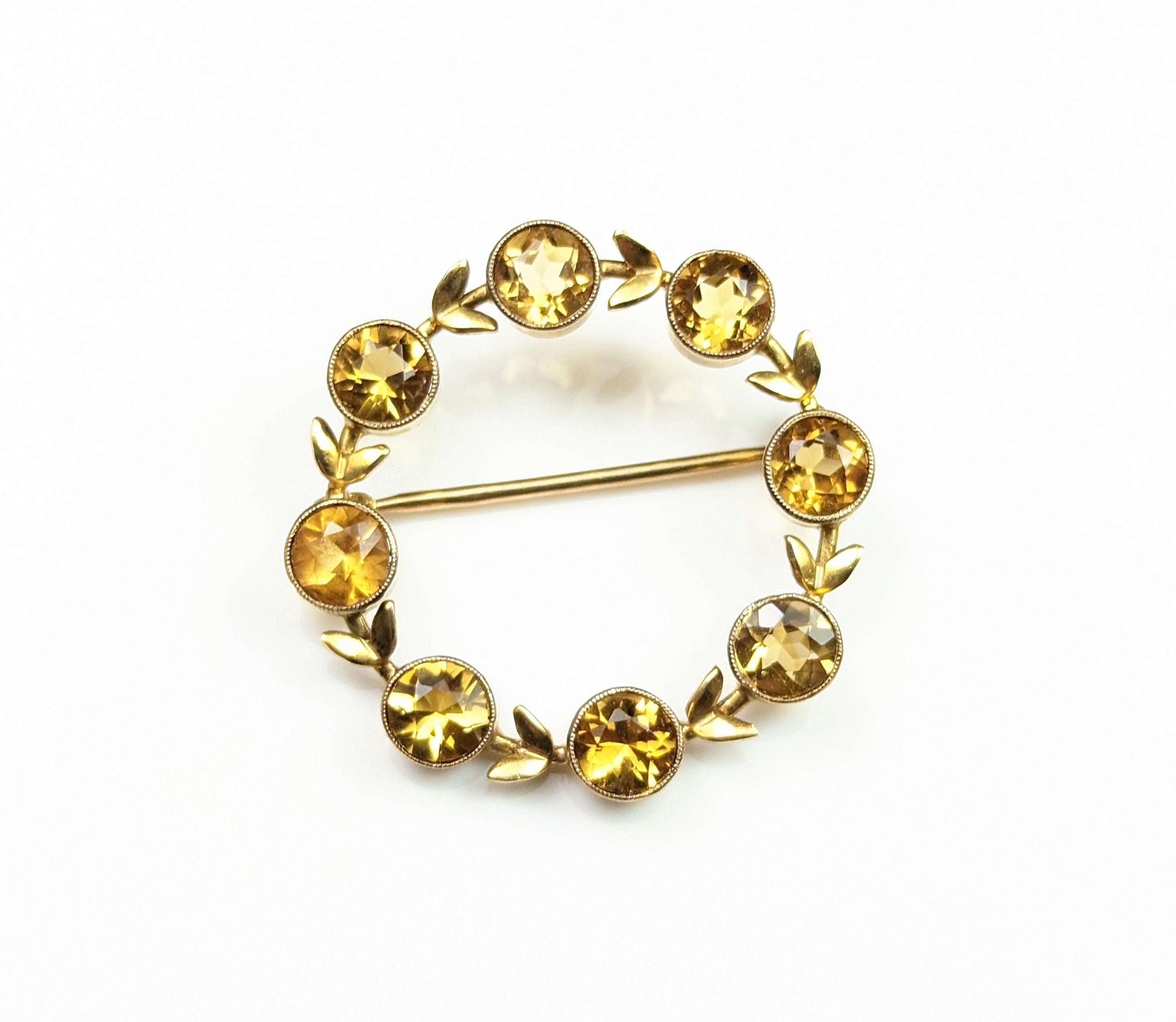 Vintage Citrine wreath brooch, 9k yellow gold, Cropp and Farr  3