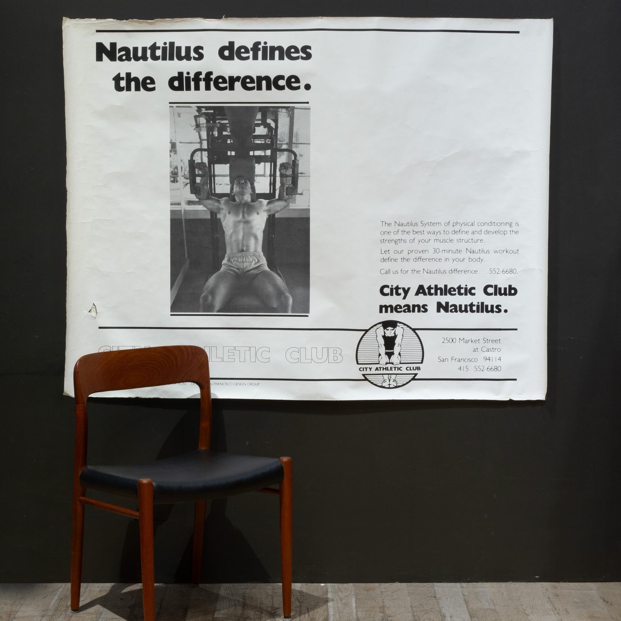 ÜBER
Ein originales großes Vintage-Plakat aus dem ehemaligen Gay City Athletic Club Fitnessstudio im Castro, San Francisco. 

    CREATOR Foto von Fisher Ross. 
    HERSTELLUNGSDATUM ca. 1980.
    MATERIALIEN UND TECHNIKEN Papier.
    ZUSTAND Gut.