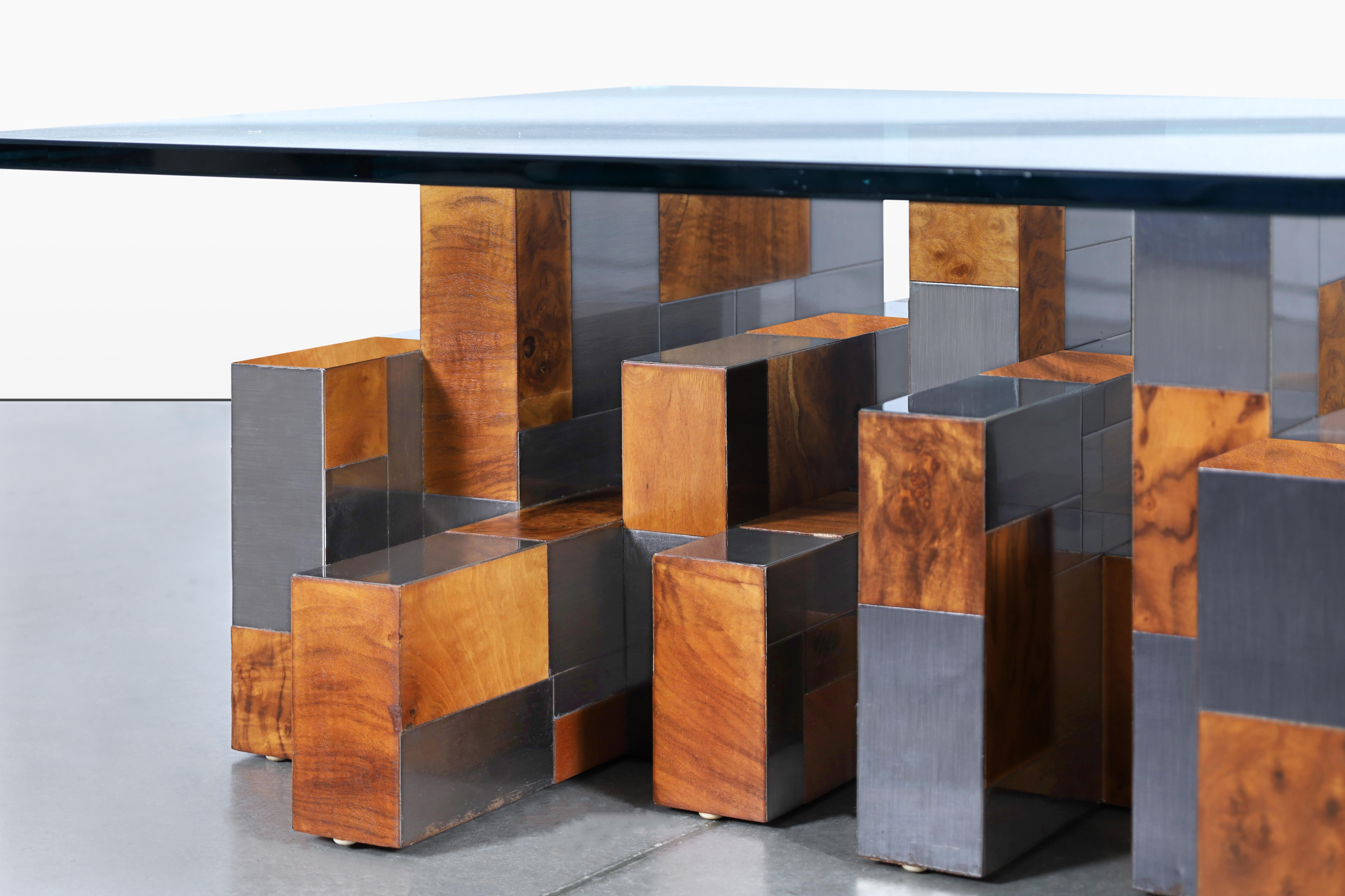 Vintage “Cityscape” Burl and Gunmetal Coffee Table by Paul Evans for Directional For Sale 3