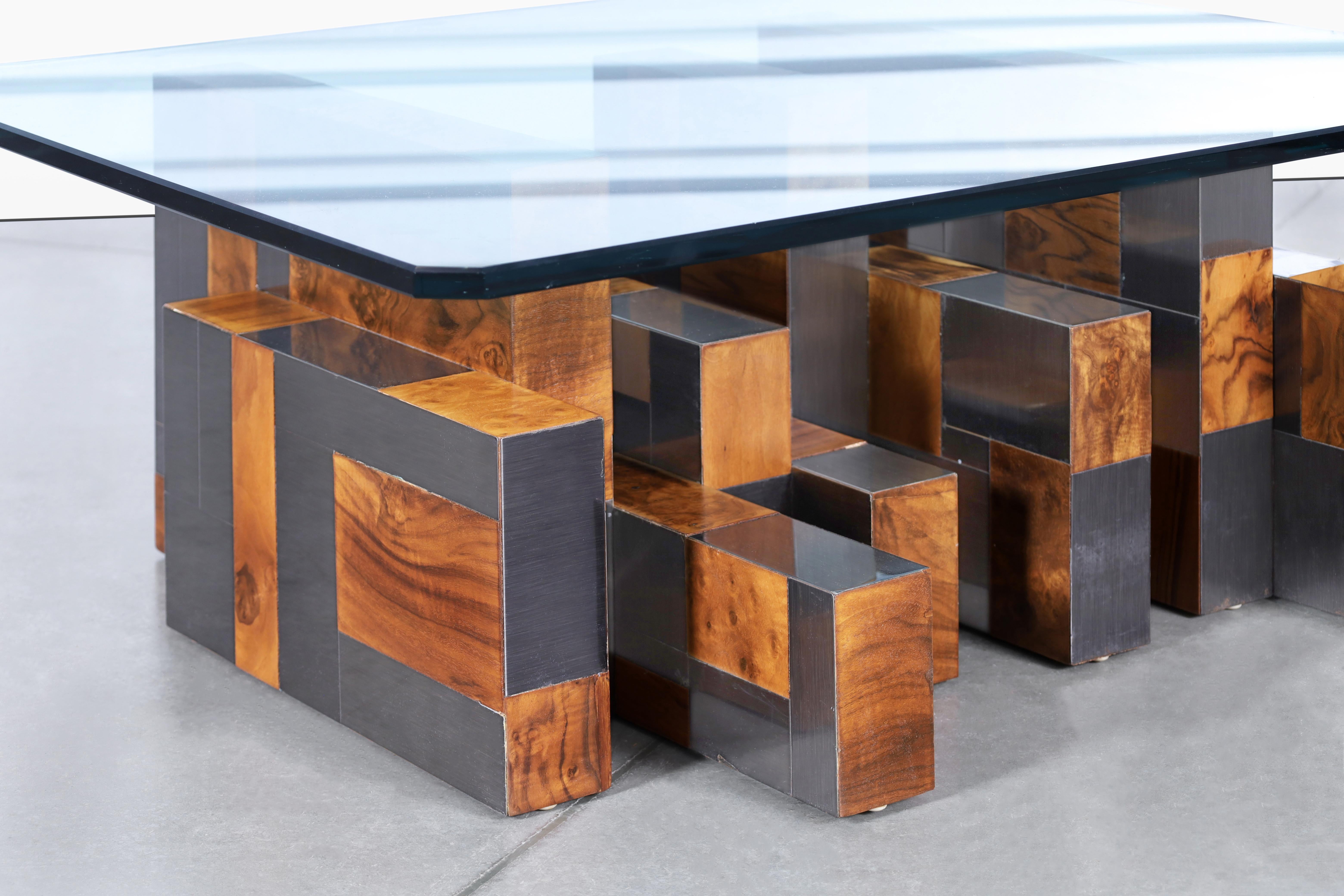 Mid-Century Modern Vintage “Cityscape” Burl and Gunmetal Coffee Table by Paul Evans for Directional For Sale